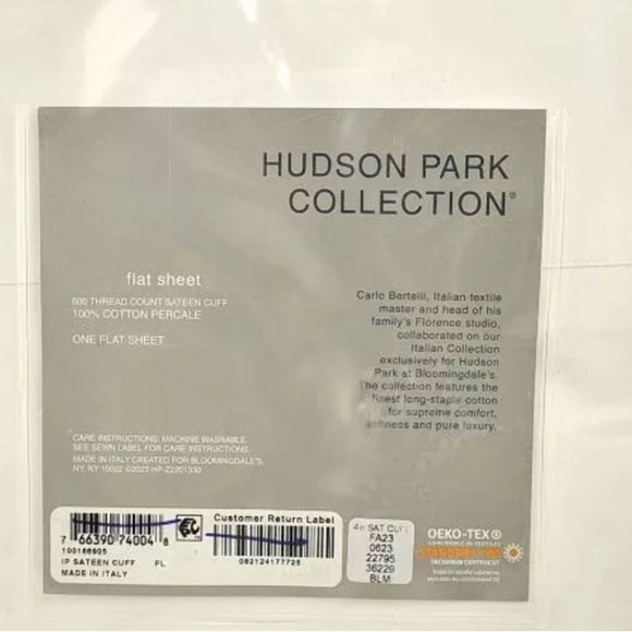Hudson Park Italian Linens 600TC Percale Sateen Cuff KING  Flat Sheet White - Picture 2 of 3